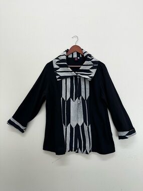 Cupcake International Cotton Boho Black Blazer Jacket w/ Gray Geometric Accent
